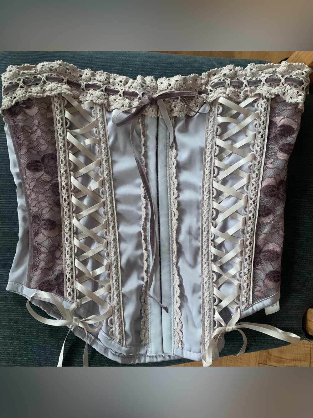 Urban Outfitters Light Before Dark Lace-Up Satin and Lace Corset in Light purple